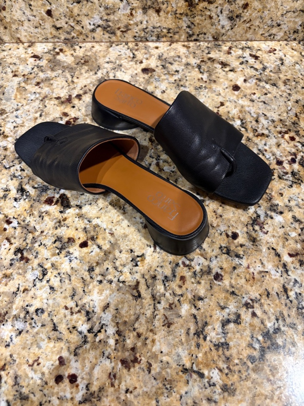 Franco Sarto Black Leather Open-Toe Slide Sandals